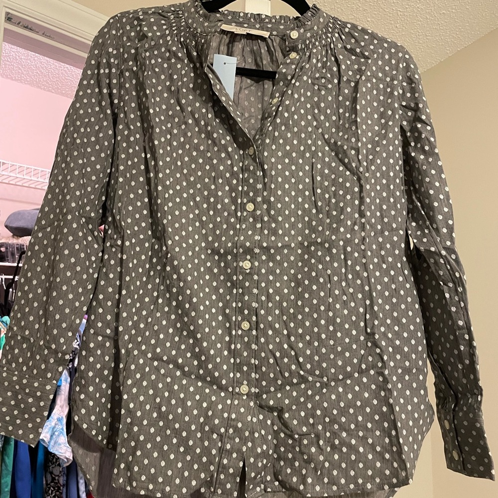 LOFT Dotted Ruffle Collar Shirt Size XSP BNWT